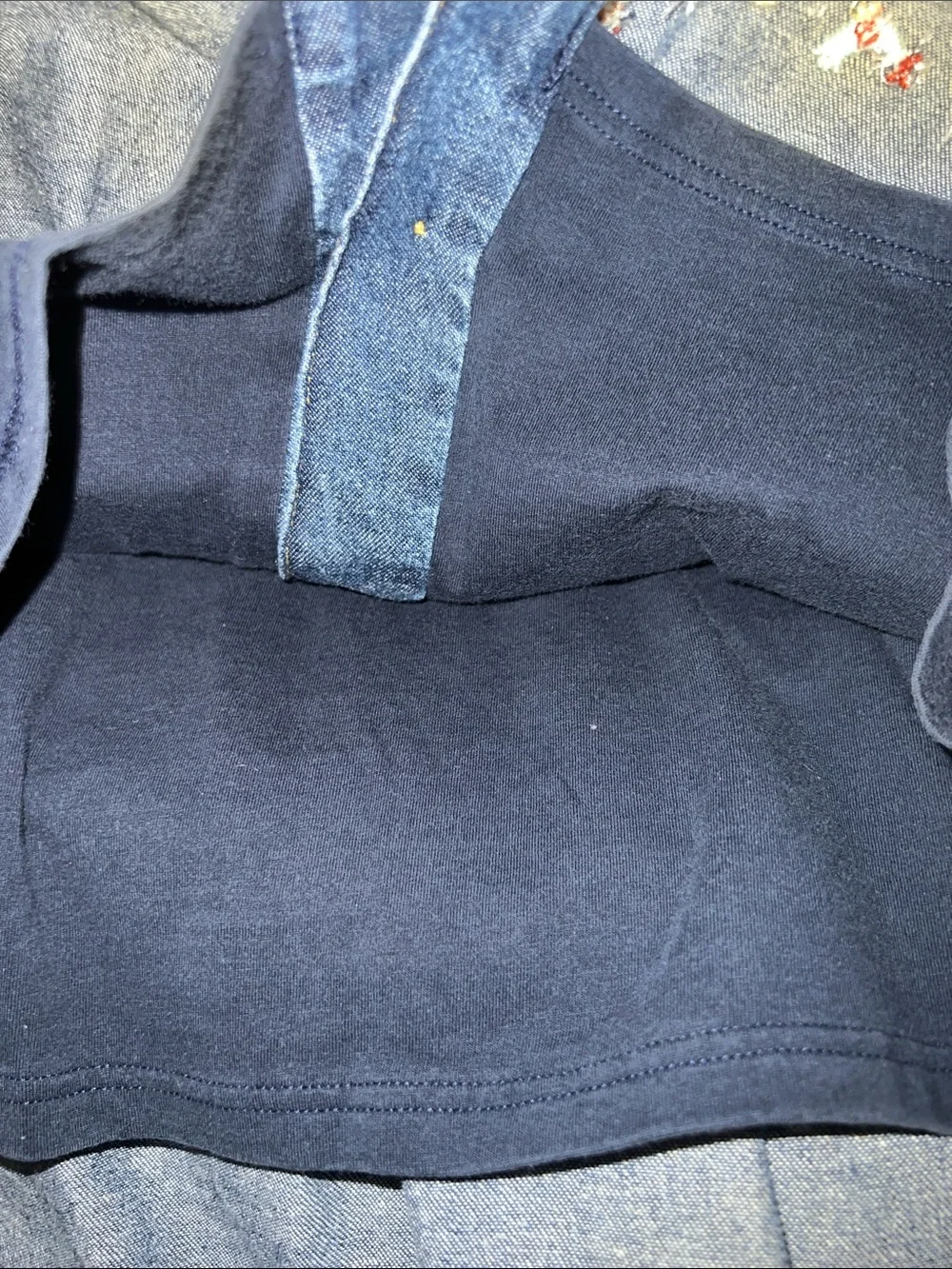 Vintage  Blue Denim Jacket Dress Multicolor Ribbon Accents & Matching Tights